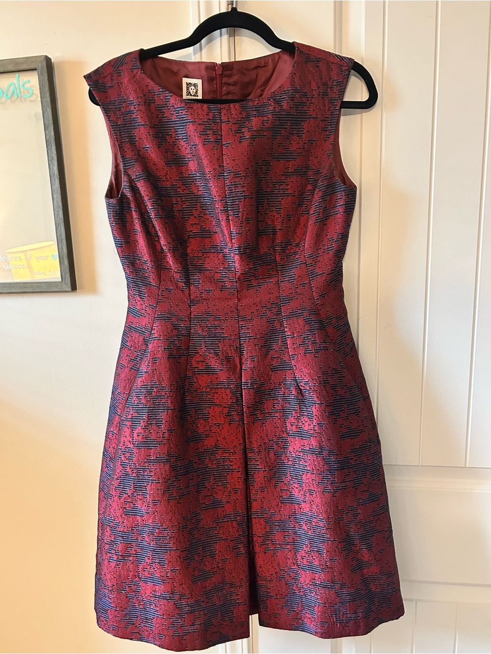 Anne Klein Red and Navy Textured Fit & Flare Dress